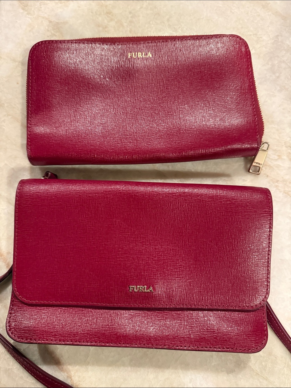 Furla Riva 2 in 1 Separable Wallet & Crossbody Bag Deep Raspberry Pink - Picture 3 of 12